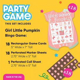 Big Dot of Happiness Girl Little Pumpkin - Picture Bingo Cards and Markers - Fall Baby Shower Shaped Bingo Game - Set of 18