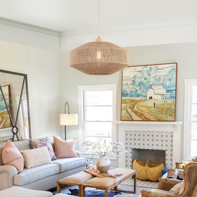 Coastal Large Woven Plug in Pendant Light with 14ft Handmade