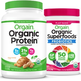 Orgain Orgain Organic Vegan Protein Powder (Peanut Butter) and Orgain Organic Greens Powder (Berry) - Plant Based Protein and Superfoods
