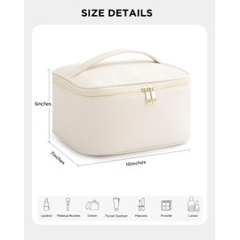 Vorey Makeup Bag for Women Large Travel Makeup Bag Organizer Portable Toiletry Bag Cute Makeup Bags Waterproof Leather Cosmetic Bag Makeup Case with Removable Dividers, Beige
