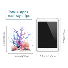 GORGECRAFT 4Pcs Coral Window Decal 6.3x6.3 Inch Ocean Sea Fish Static Sliding Door Decal Sticker Glass Cling Anti-Collision Film Bedroom Alert Decals for Prevent Stop Birds Dog Pets Strikes Home Decor