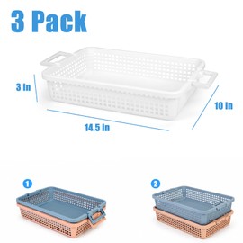 OUTFANDIA Paper Trays for Classroom 3 Pack, Stackable Plastic File Trays with Handle in 3 Colors, Vesatile Desk Storage Basket for Organization Home/School/Office, A4 Paper Storage Bin.