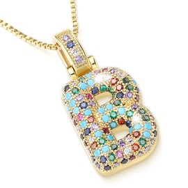 Wingoden Gold Initial Necklaces for Women, 14K Gold Plated, A-Z, Bubble Letter Necklace, Gold, Pendant, Cubic Zirconia, Dainty Gold, Jewelry for Women and Men, Gold, No Gemstone