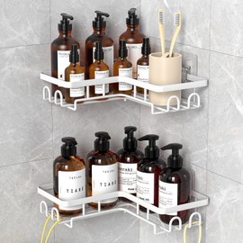 Diwoker Shower Shelf No Drilling Corner Shower Shelf Bathroom Organiser Shampoo Holder for Shower (White, Pack of 2)