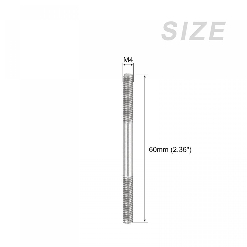 sourcing map Double Ended Stud Screws (M4 Thread 60mm Length)