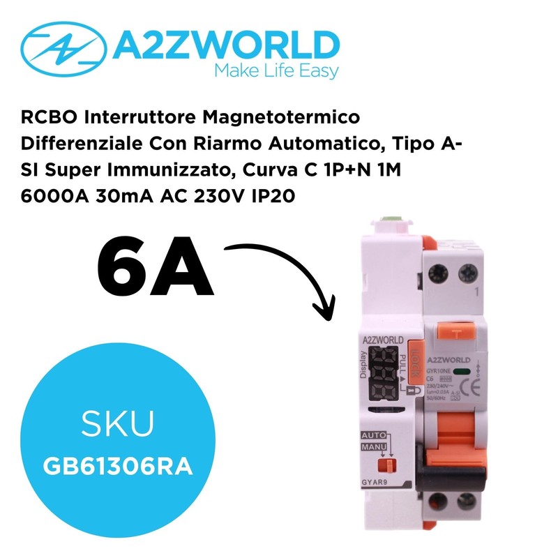 Interruttore Differenziale Magnetotermico Con Riarmo Automatico, Tipo A-SI Curva C