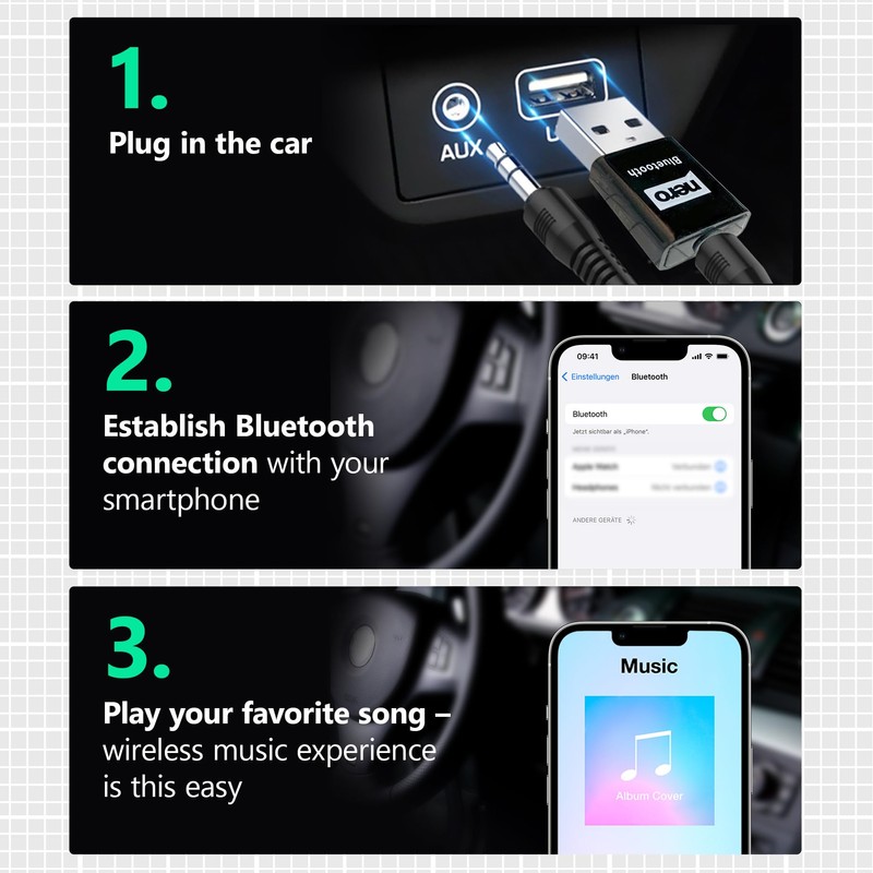 Nero Bluetooth 5.0 Audio AUX Adapter (for Car/Car/HiFi System etc.)
