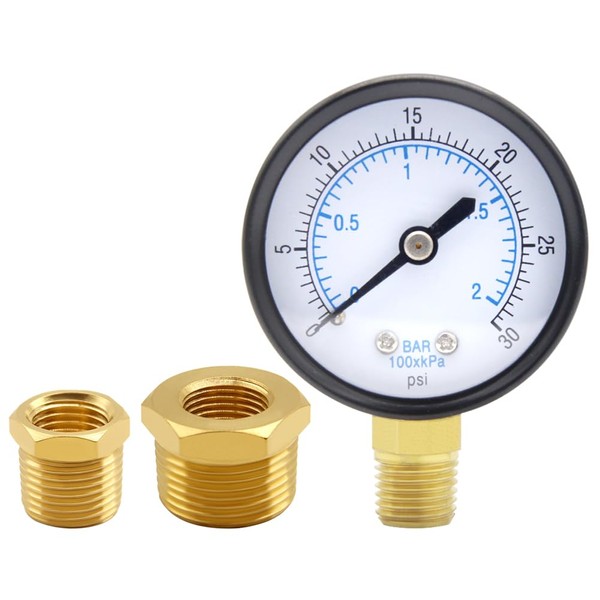 Uenede Pressure Gauge 0-30PSI 1/4" NPT Male Brass Bottom Mount