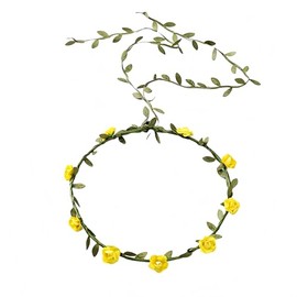 Lofruiin Women's Simulated Rose Flower Wreath Bridesmaid Floral Crown Headband Headpiece for Seaside Weddings Travel Photography (Yellow, Pack of 1)