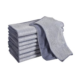 DmDoyy Microfibre Cloths Microfibre Cleaning Cloths with Poly Mesh Scouring Side Kitchen Dough Cleaning Cloth Mesh Cloth 8 Pack 20 cm x 20 cm (Grey