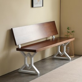 BOTAOYIYI White Bench Legs 16 Inch, Triangle Metal Chair Base Legs with Backrest Bracket Set of 2 DIY Project Suit for Butcher Block countertop, Wood Slab Bench Outdoor, Indoor(BASE01)