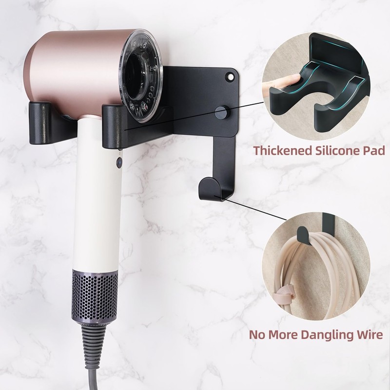 Hair Dryer Holder Wall Mounted, Blow Dryer Holder Aluminum, Hairdryer