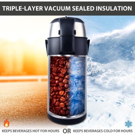 Airpot Coffee Dispenser with Pump, Insulated Stainless Steel Coffee Carafe - Thermal Beverage Dispenser - Thermos Urn for Hot/Cold Water, Party Chocolate Drinks (85oz - 2.5L)