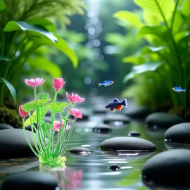 Pink Artificial Water Plants, Artificial Lotus Fish Tank Ornament Aquarium Aquatics Grass Flower Simulation Wedding Favors Plastic Plastic Plants for Party Fish and Aquatic Pets Aquarium Décor