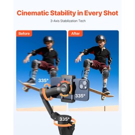 VEVOR Gimbal-Stabilisator für Smartphone, 3-Achsen-Stabilisierung, mit Gesichts-/Objektverfolgung, Stativ, tragbarer und Faltbarer Handheld-Stabilisator für Videoaufnahmen, DC 3,5–4,2V