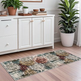 BYYVOO Rug Runner 2x5 Washable - Hallway Runners Abstract Non-Slip Pet Friendly Low Pile Rug Soft Indoor Floor Mat Front Door for Bedroom Entryway Laundry 2x5 Red Green Multi