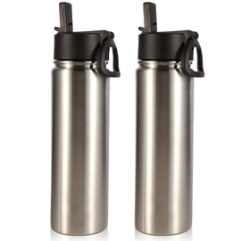 Volhoply 650 ml Stainless Steel Drinking Bottle, Two Packs, Double-Walled Vacuum Insulated Thermos Flask with Straw, Metal Water Bottle, BPA-Free Thermos Flask for Children, Sports, School, Outdoor