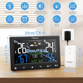 Geevon Weather Stations Wireless Indoor Outdoor Thermometer, Color VA Display Digital Temperature Humidity Monitor with Barometer, Time, Calendar, and Adjustable Backlight