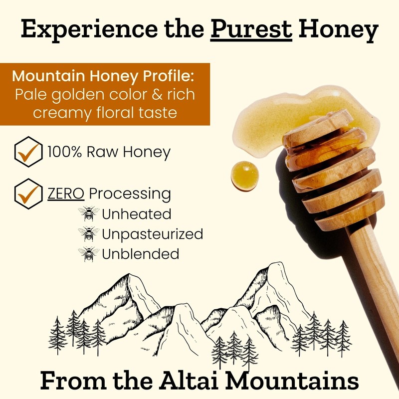Altay Raw Mountain Honey - 100% Pure, Unfiltered, Unpasteurized, Ethically