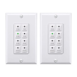 BN-LINK Countdown Digital Wall Timer Switch for Exhaust Fan with Push Button 5-10-20-30-45-60mins, Bathroom Fan Light Switch Timer Indoor, Neutral Required, Wall Plate Included, White, 2 Pack