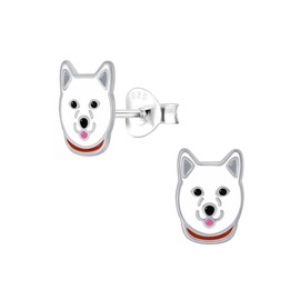 ICYROSE Solid 925 Sterling Silver Husky Dog Stud Earrings White Husky 3862