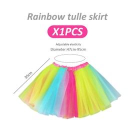 NYGGTYK 1 Piece Rainbow Tulle Skirt, Soft Fluffy Tutu, Neon Party Wear for Girls, 80s Children's Clothing, Dance Tutu with Elastic Band, Colourful