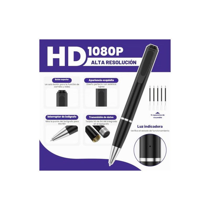1080P Mini Camera Spy Pen con 64 GB