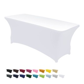 Asnomy 8Ft White Table Cloths for Parties Spandex Party Fitted Table Covers for 8 Foot Tables Rectangle Tables Cloths in Bulk for Wedding（White）