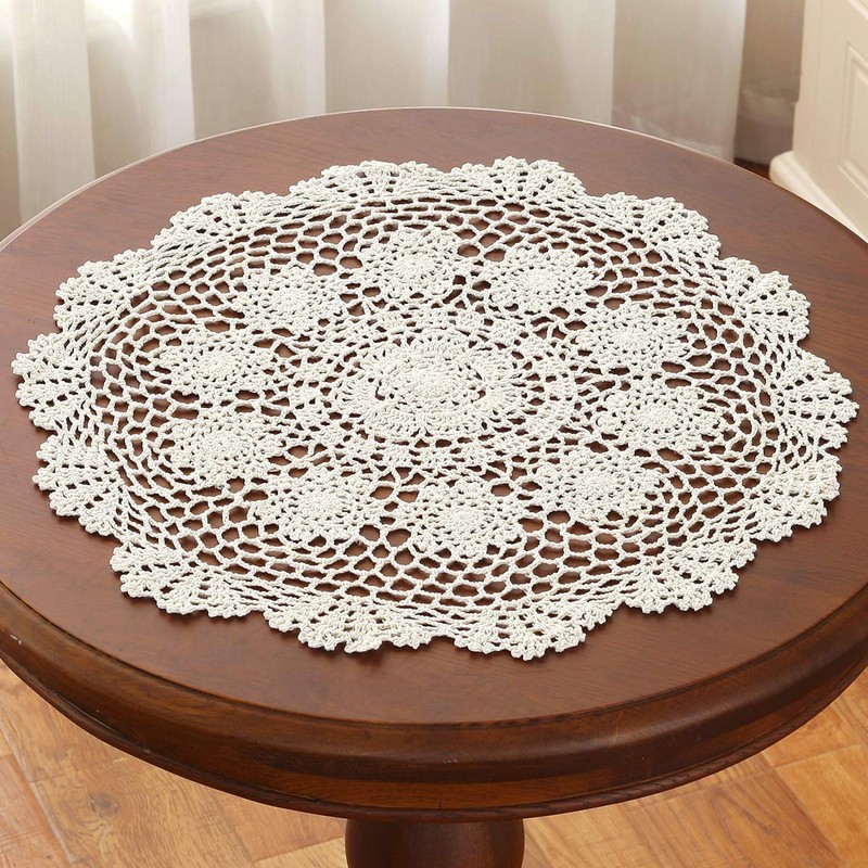 Beige 19 Inch Round HANDMADE Cotton Crochet Lace Placemat Doilies