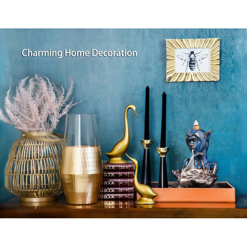 Blue Glaze Elf and Black Rose Ceramic Ornament, Backflow Incense