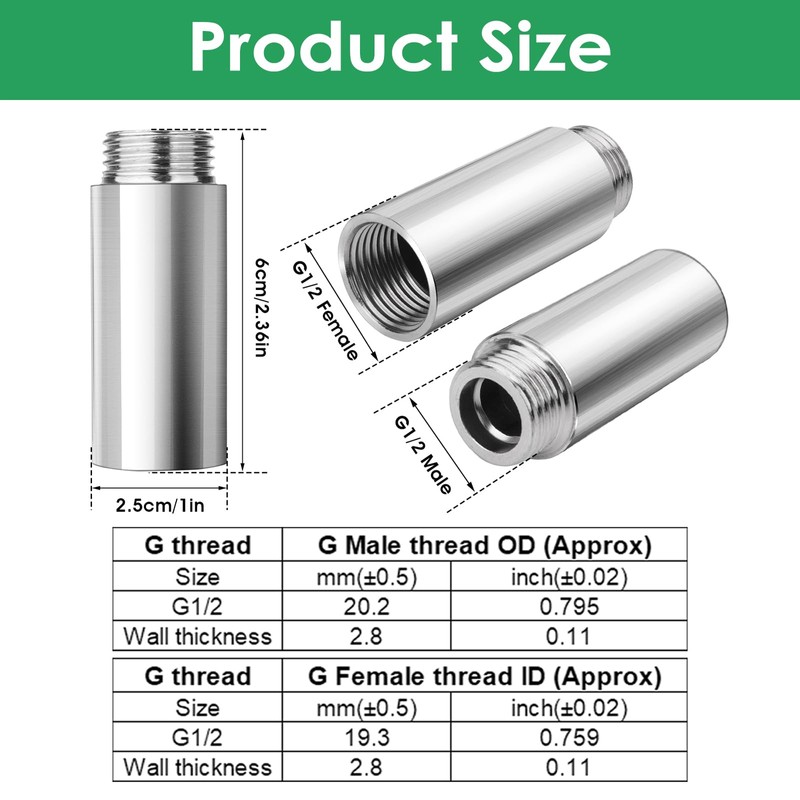 cobee Shower Head Extension Arm 2 Pieces Stainless Steel 50
