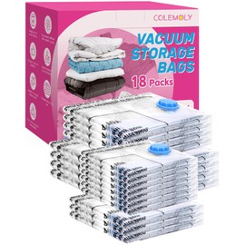 Colemoly Vacuum Storage Bags 18 Pack Vacuum Seal Bags Without Electric Pump Space Saver Storage Bags for travel, Storage and Organization (4 Jumbo/ 4 Large/ 3 Medium/ 3 Small/ 4 Roll Up)
