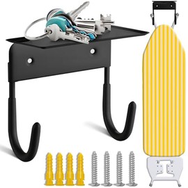 Ironing Board Wall Hanger, Upgraded with Storage Tray - Laundry Room Hanger, Black