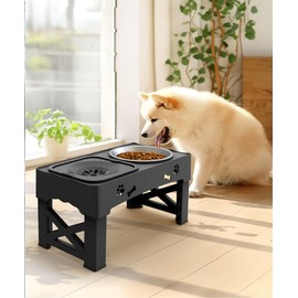 KPIBEST 3-in-1 Elevated Dog Bowls - Mess Proof Double Deck 4 Height Adjustable Raised Stand with 2 Food Bowls & Licking Plate for Small, Medium & Large Dogs