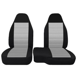 Priprilod 2Pcs Black & Gray Cloth Front Drive and Passenger 60/40 High Back Bench Seat Cover Compatible with Ford Ranger 2004 2005 2006 2007 2008 2009 2010 2011 2012 (Without Console Sleeve)