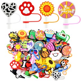 Gibleitz Random Different 10mm Straw Cover Caps for Tumbler Cup,20PCS Mixed Cute PVC Straw Toppers, Dust-Proof and Reusable,Party Gifts