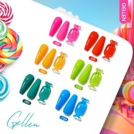 Gellen Gel Nail Polish Kit, 6 Colors Hot Pink Red Blue Orange Green Yellow Gel Polish Spring Summer Soak Off Gel Nail Kit Bright Rainbow Shades Nail Art Home DIY Gel Nail Manicure Set for Girls Women