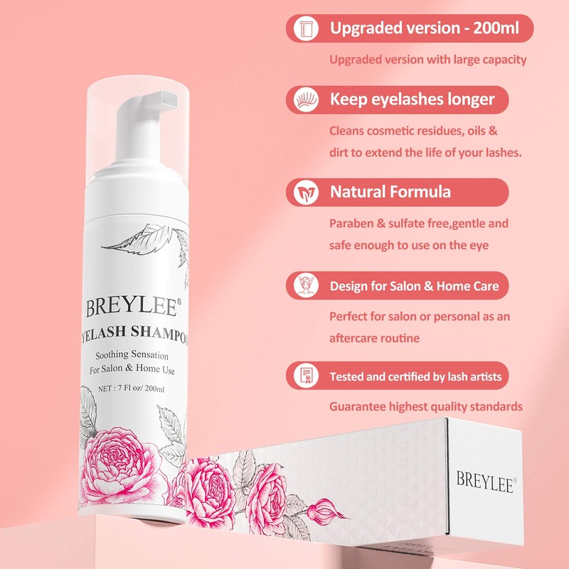 BREYLEE Eyelash Shampoo, Eyelash Shoam Eyelash Care for Salon and