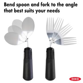 Adaptive Utensils. OXO Good Grips 4- Piece Utensil Set - Non Weighted. Serrated Knife, Bendable Fork and (2) Spoons. Non Slip, Built Up Handle. Weak Hands, Stroke, Arthritis, Parkinson s, Elderly.