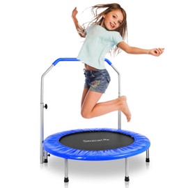SereneLife 36" Mini Foldable Toddler Trampoline with Handle Bar, Rebounder Trampoline for Kids, Indoor/Garden Fitness & Play, Exercise Fun, Supports 220 lbs, Deep Blue