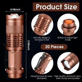 Fumete 20 Pieces LED Flashlight Mini 3 Mode Tactical Torch Small Water Resistant Pocket Flash Light Adjustable Focus Light Pen for Men, Father, Indoor Outdoor Hiking(Multicolor 2)