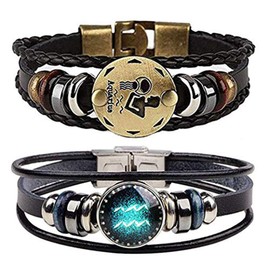NIGHTCRUZ Aquarius Braided Rope Bracelet Leather Bracelet - 2 PCS