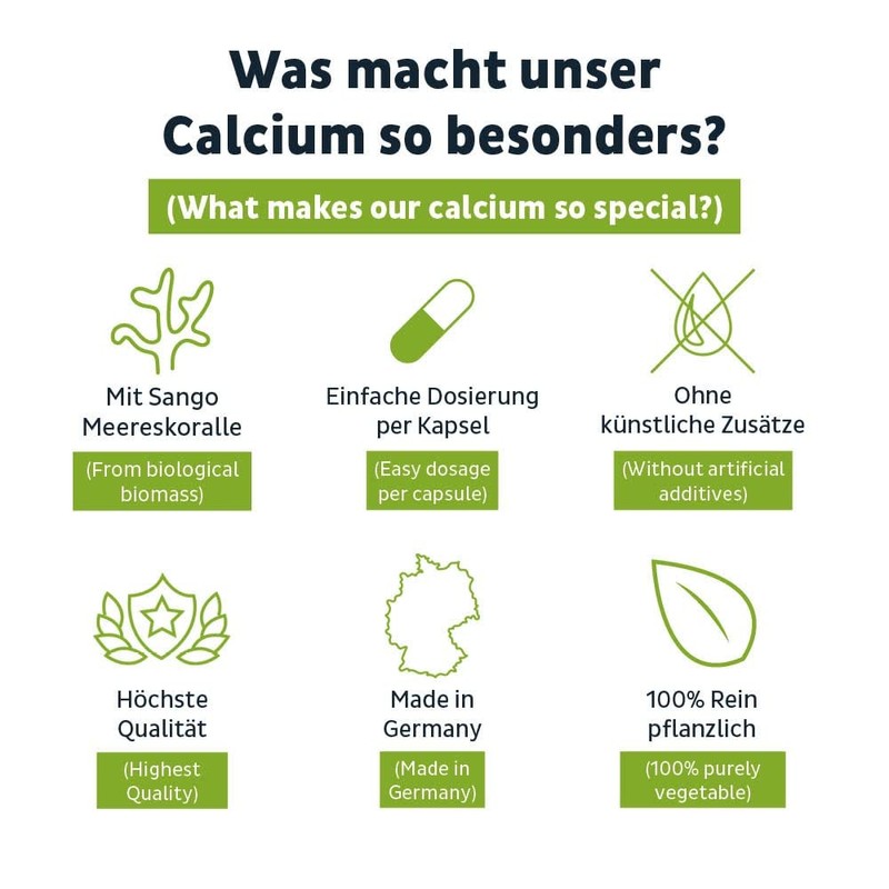 Natural Calcium Capsules Vegan with High Bioavailability [Regional from Germany]