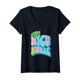 Womens NICU Nurse Nursing Stethoscope Cute Frog Design V-Neck T-Shirt