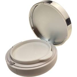Empty Luxury Makeup Container for Powder, Air Cushion, Foundation, and BB Cream - White with Silver Edge, Comes with Sponge Powder Puff and Extra Inner Container