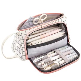 Big Capacity Pencil Case with 3 Compartments - Desk Stationery Organizer - Portable Handle Design - Suitable for Pencil Case for Girls, Students, Teens, Adults,for School, College, Office