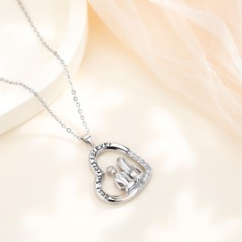 J.MUEN Necklace 925 Sterling Silver Heart Chain Pendant Necklace Jewellery Gifts for Mum Women, Sterling Silver, Cubic Zirconia