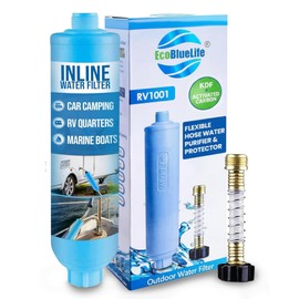 EcoBlueLife RV Water Filter - Inline Attachment with KDF & Activated Carbon, Reduces Odors, Chlorine-Taste, Sediments for Pure Drinking Waters, Perfect for Travel Trailers, Marine, Camper Water Filter