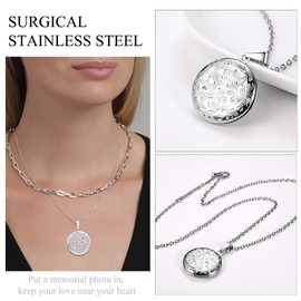 U7 Stainless Steel Locket Jewelry for Women Chain 22 Inch Vintage Flower Engraved Round Photo Lockets Pendant Necklaces