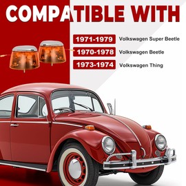 HECASA Pair Turn Signal Lights Compatible with 1970-1979 VW BUG Volkswagen Super Beetle Thing Halogen Front Turn Signal Lamp w/Bulbs Amber Lens Left&Right Side